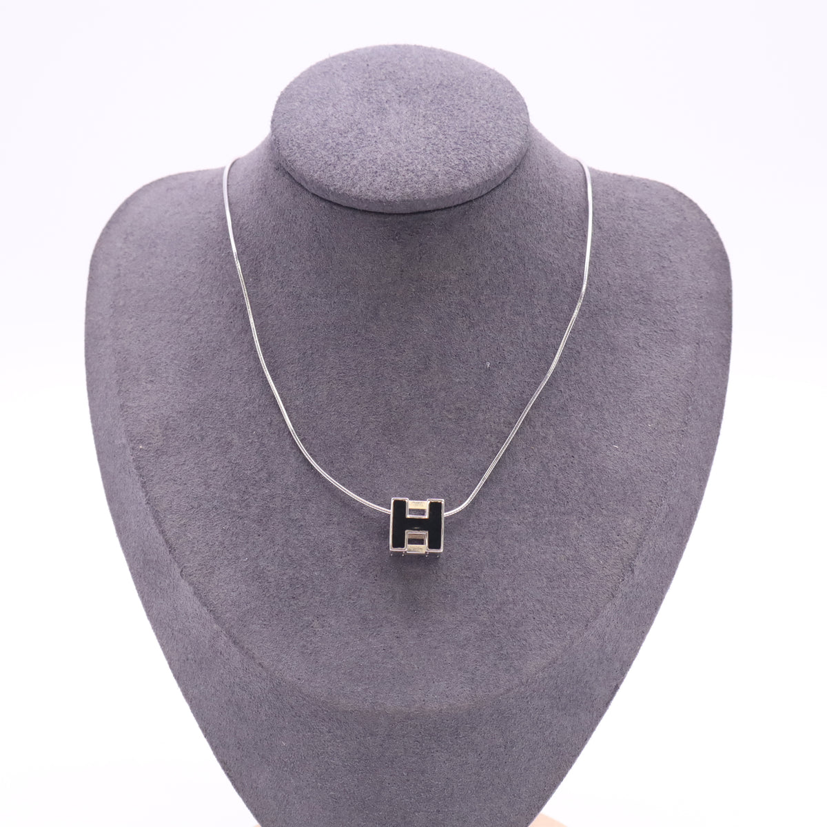 Palladium Plated and Black Enamel Cage D'H Pendant Necklace W23649