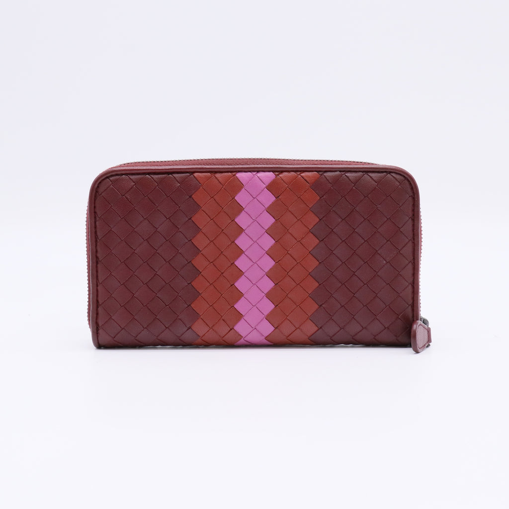 Bottega Veneta Intrecciato Striped Zip-Around Wallet W22349