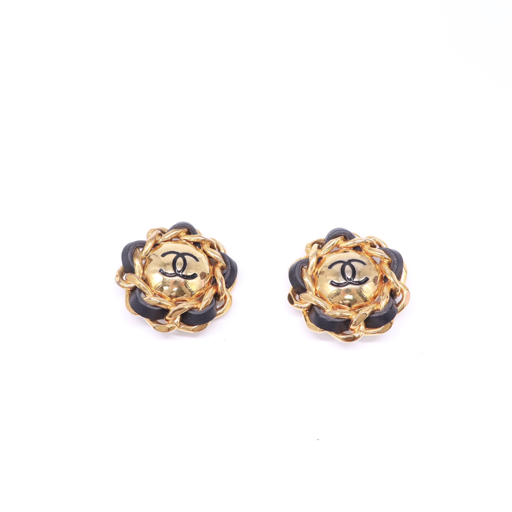 Chanel Vintage Leather & Enamel CC Clip-On Earrings Twins LDZ717