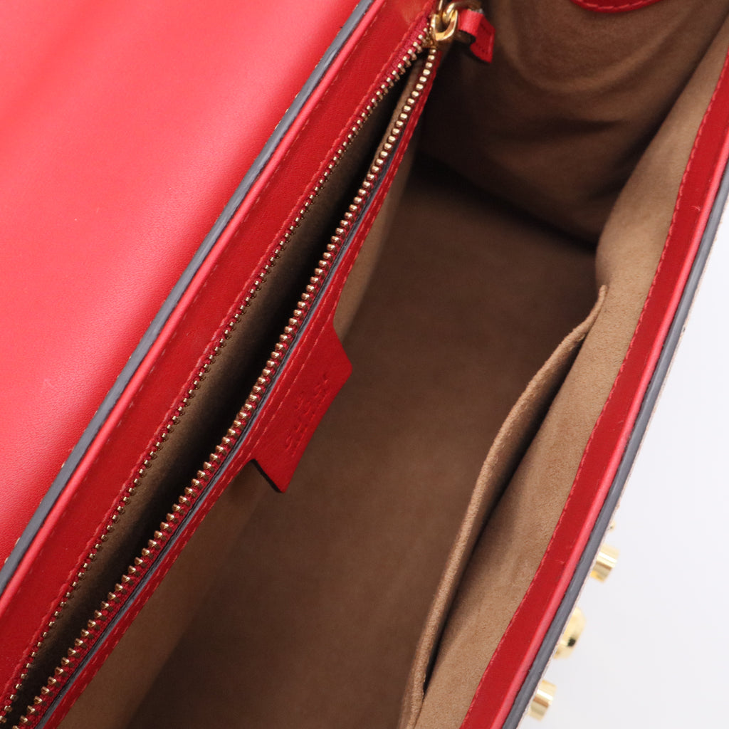 Red GG Supreme Coated Canvas Padlock Medium Shoulder Bag