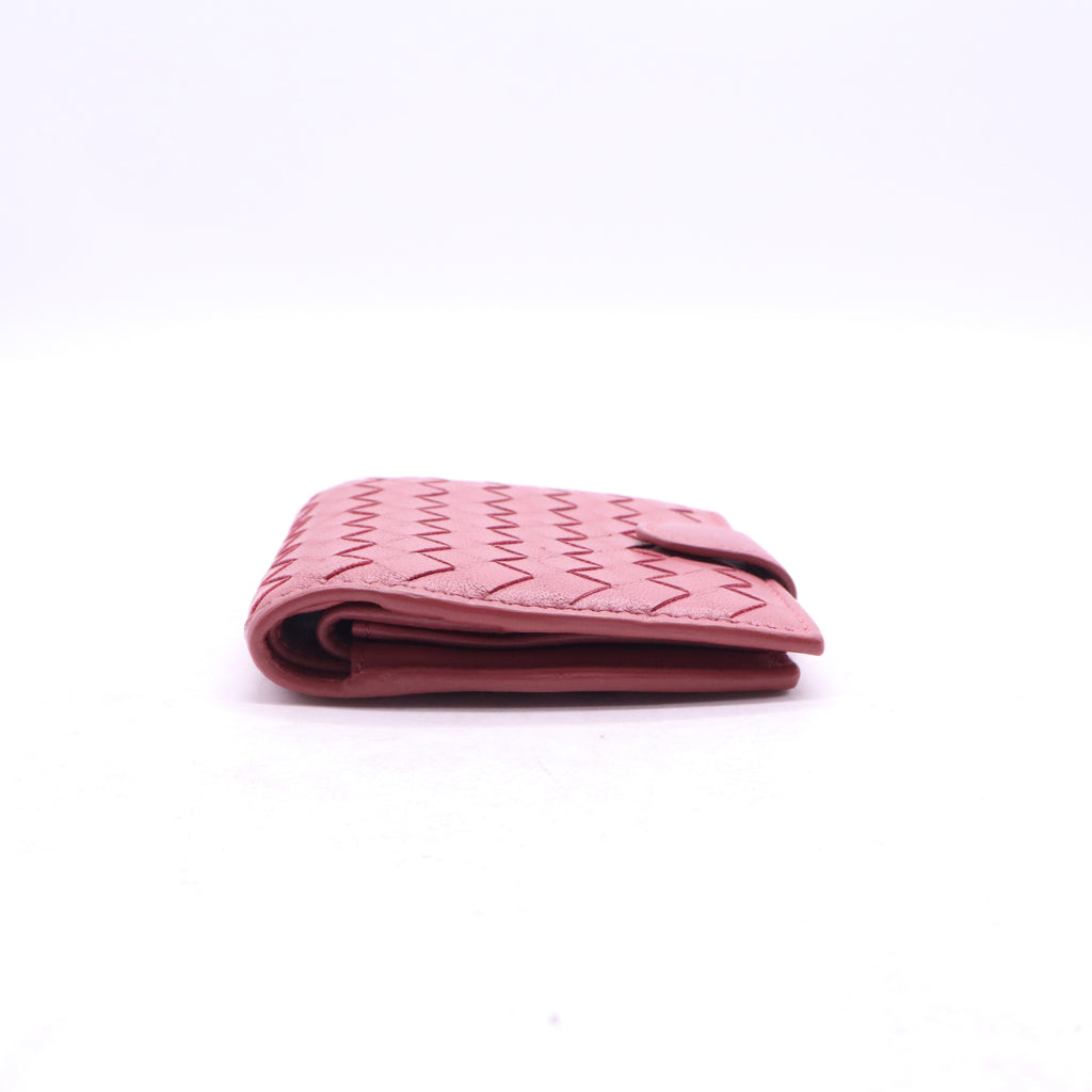 Bottega Veneta Intrecciato Leather French Flap Wallet Pink W21298