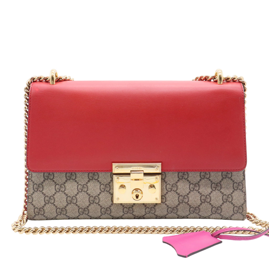 Red GG Supreme Coated Canvas Padlock Medium Shoulder Bag