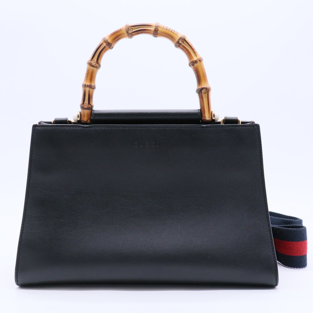 Black/Red Smooth Calfskin Leather Nymphaea Large Top Handle Bag
