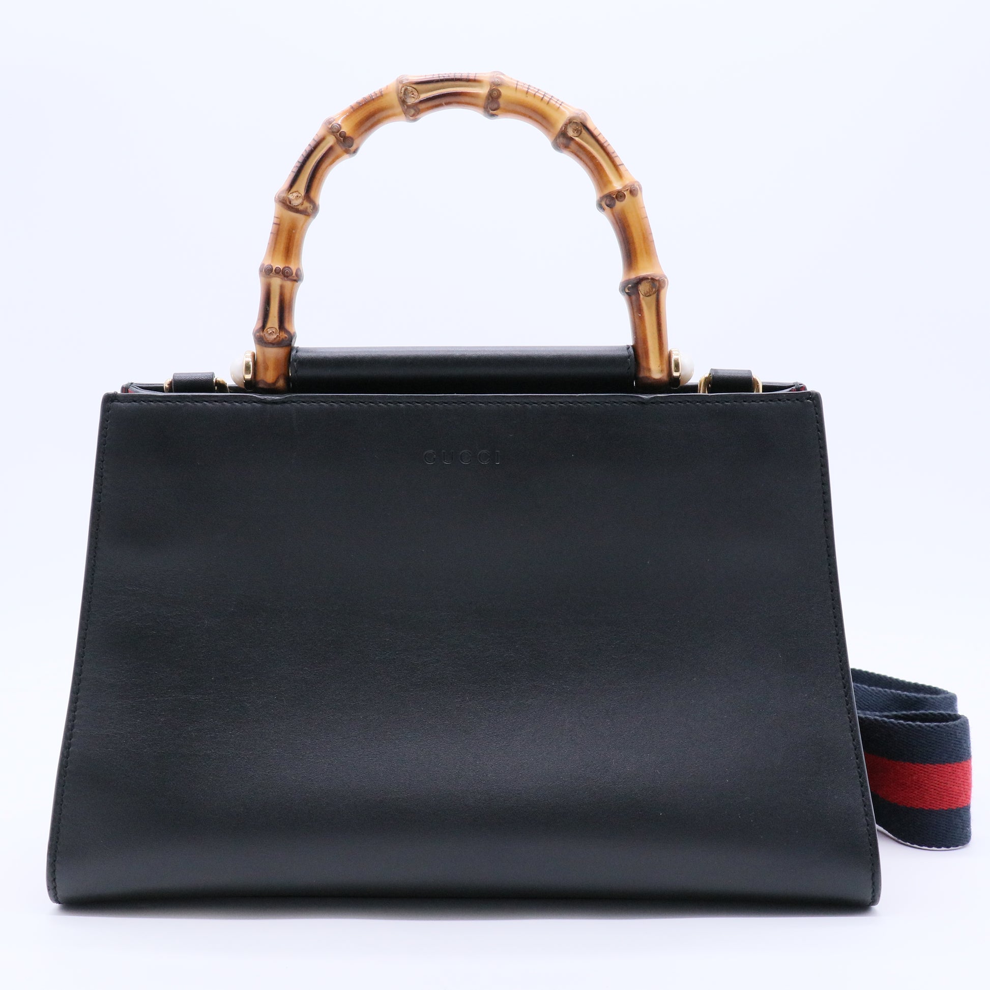 Black/Red Smooth Calfskin Leather Nymphaea Large Top Handle Bag