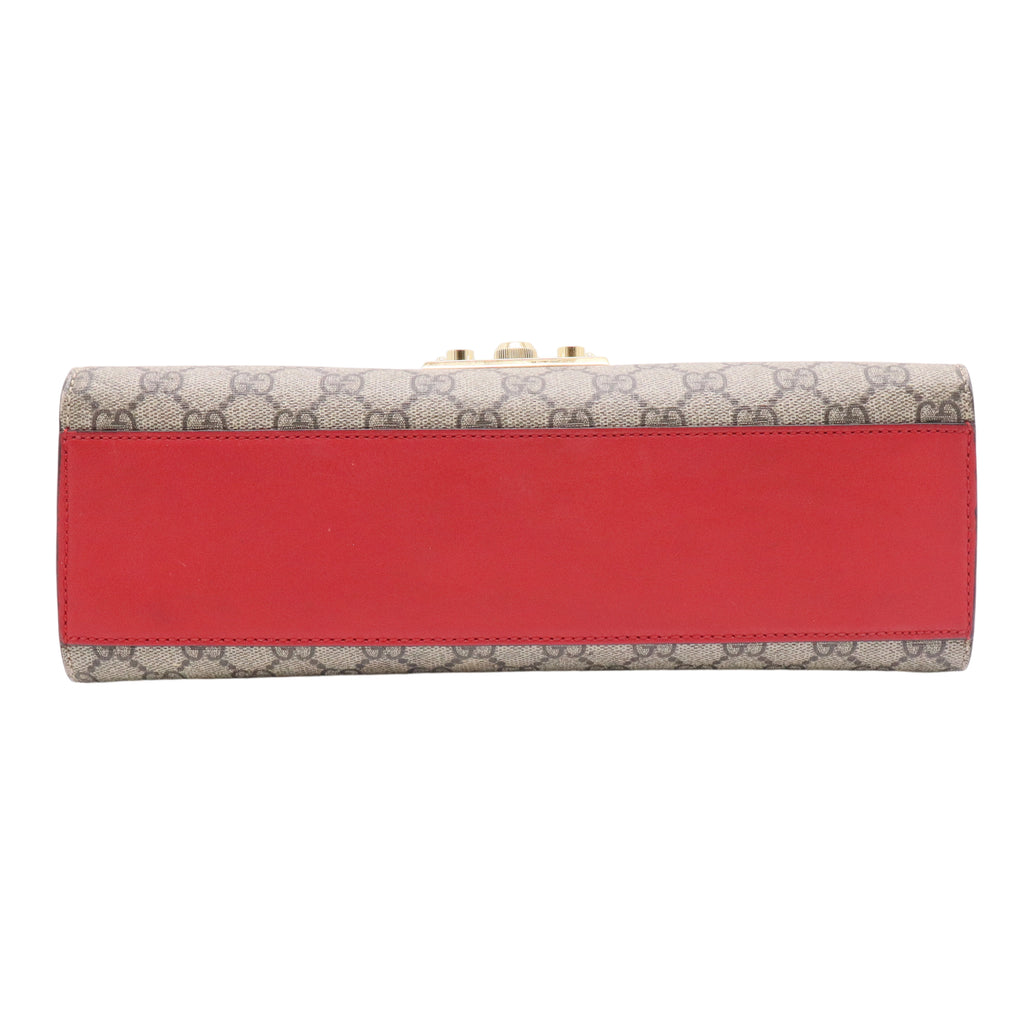 Red GG Supreme Coated Canvas Padlock Medium Shoulder Bag
