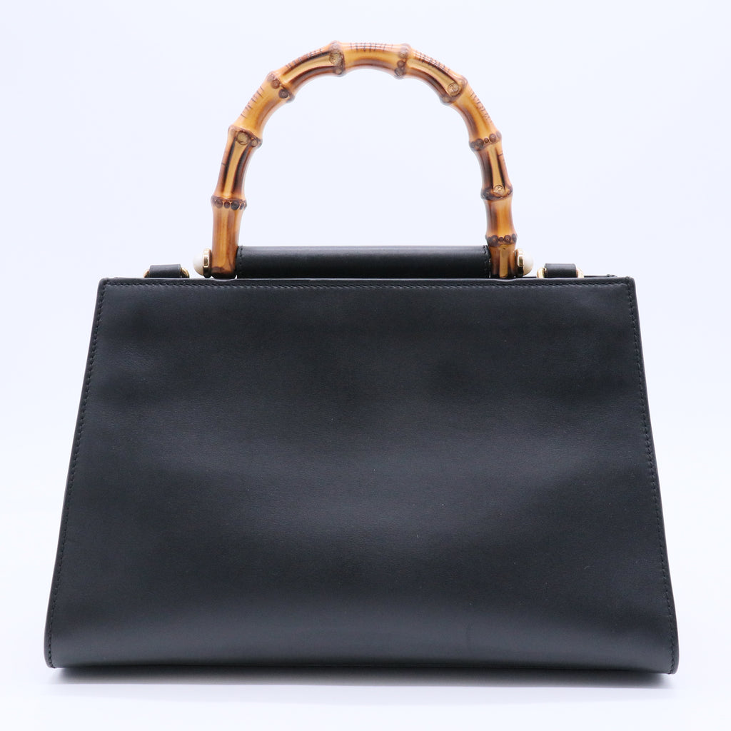 Black/Red Smooth Calfskin Leather Nymphaea Large Top Handle Bag