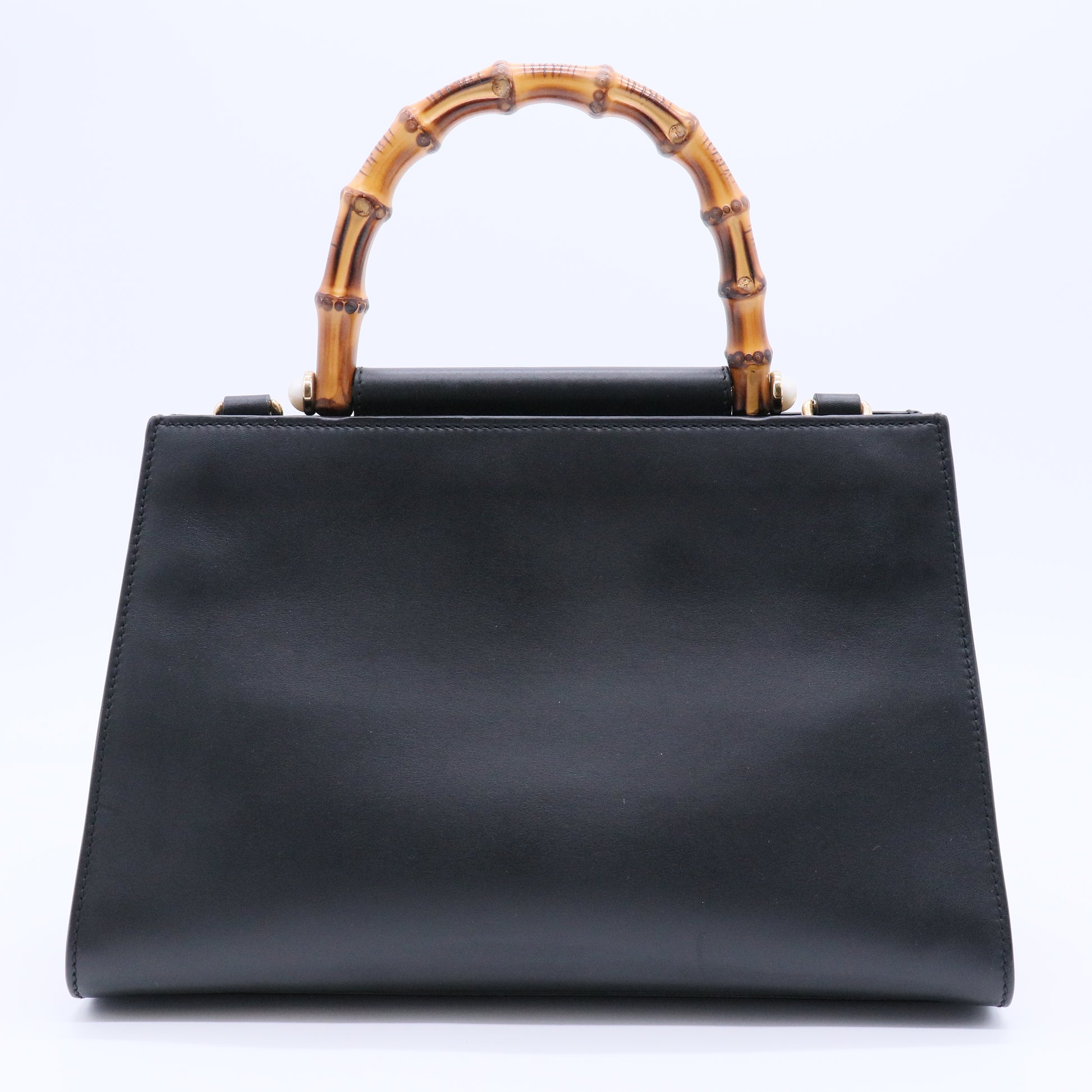 Black/Red Smooth Calfskin Leather Nymphaea Large Top Handle Bag