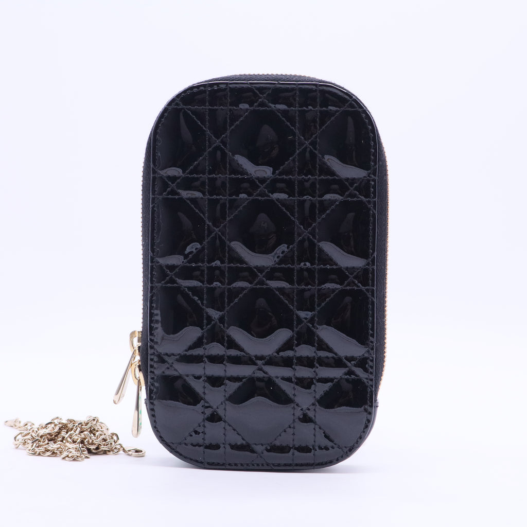Lady Dior Call'in Dior Phone Holder Black Patent Cannage Calfskin Twins