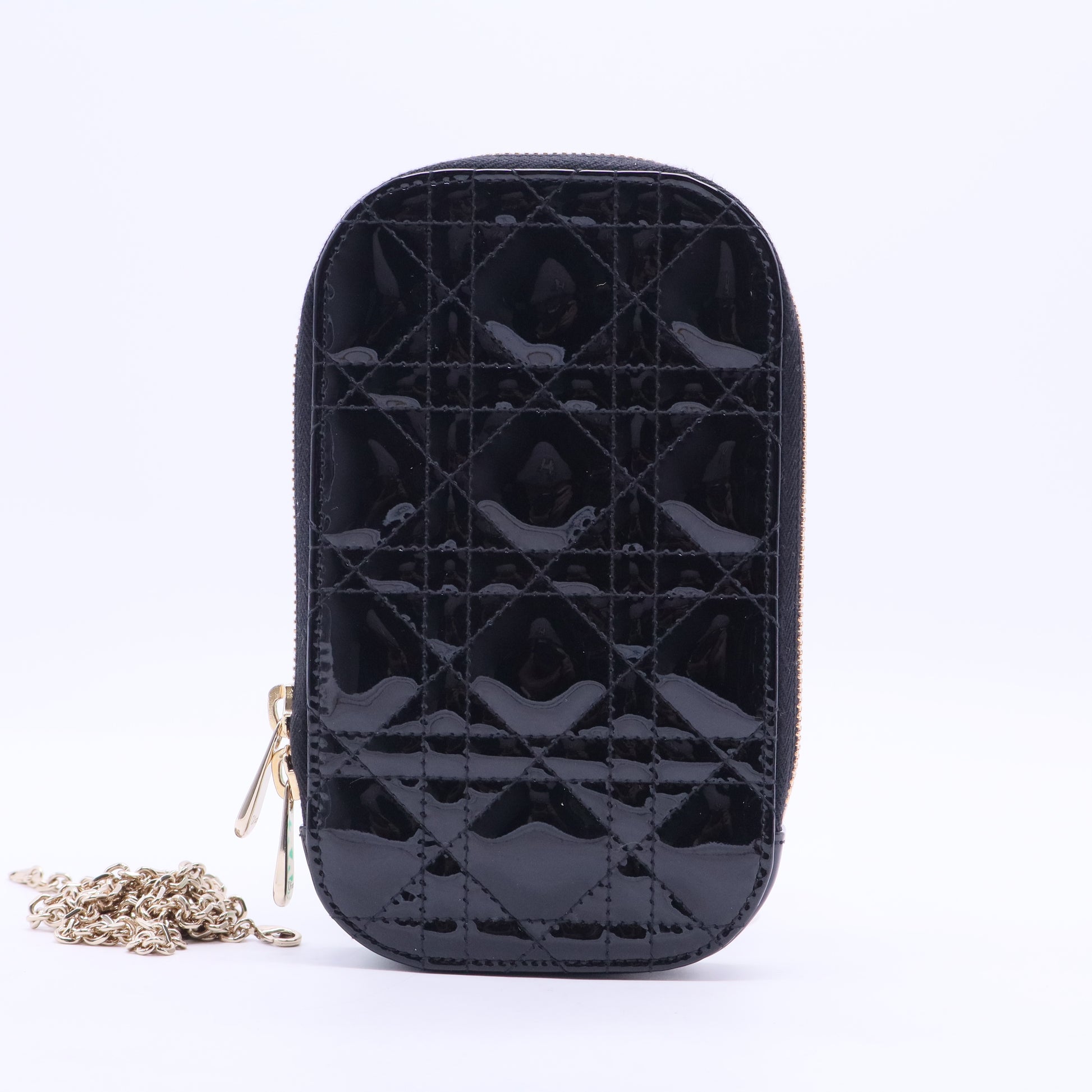 Lady Dior Call'in Dior Phone Holder Black Patent Cannage Calfskin Twins