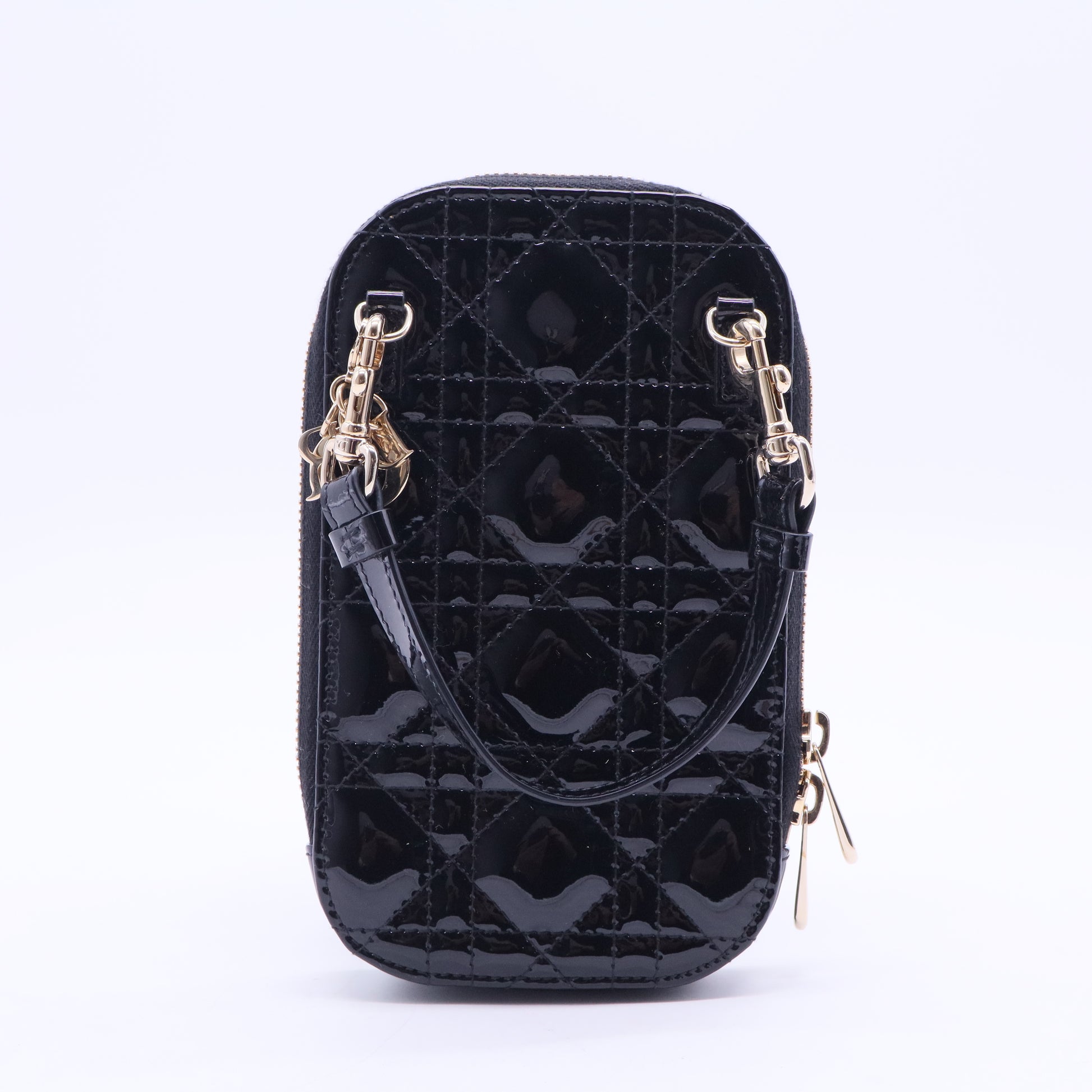 Lady Dior Call'in Dior Phone Holder Black Patent Cannage Calfskin Twins