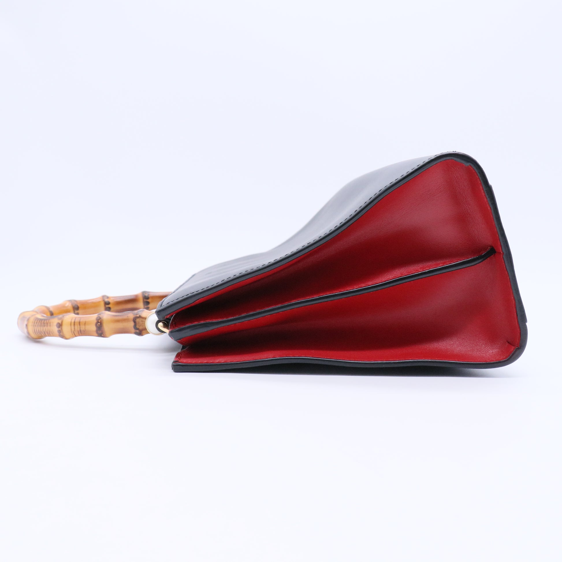 Black/Red Smooth Calfskin Leather Nymphaea Large Top Handle Bag