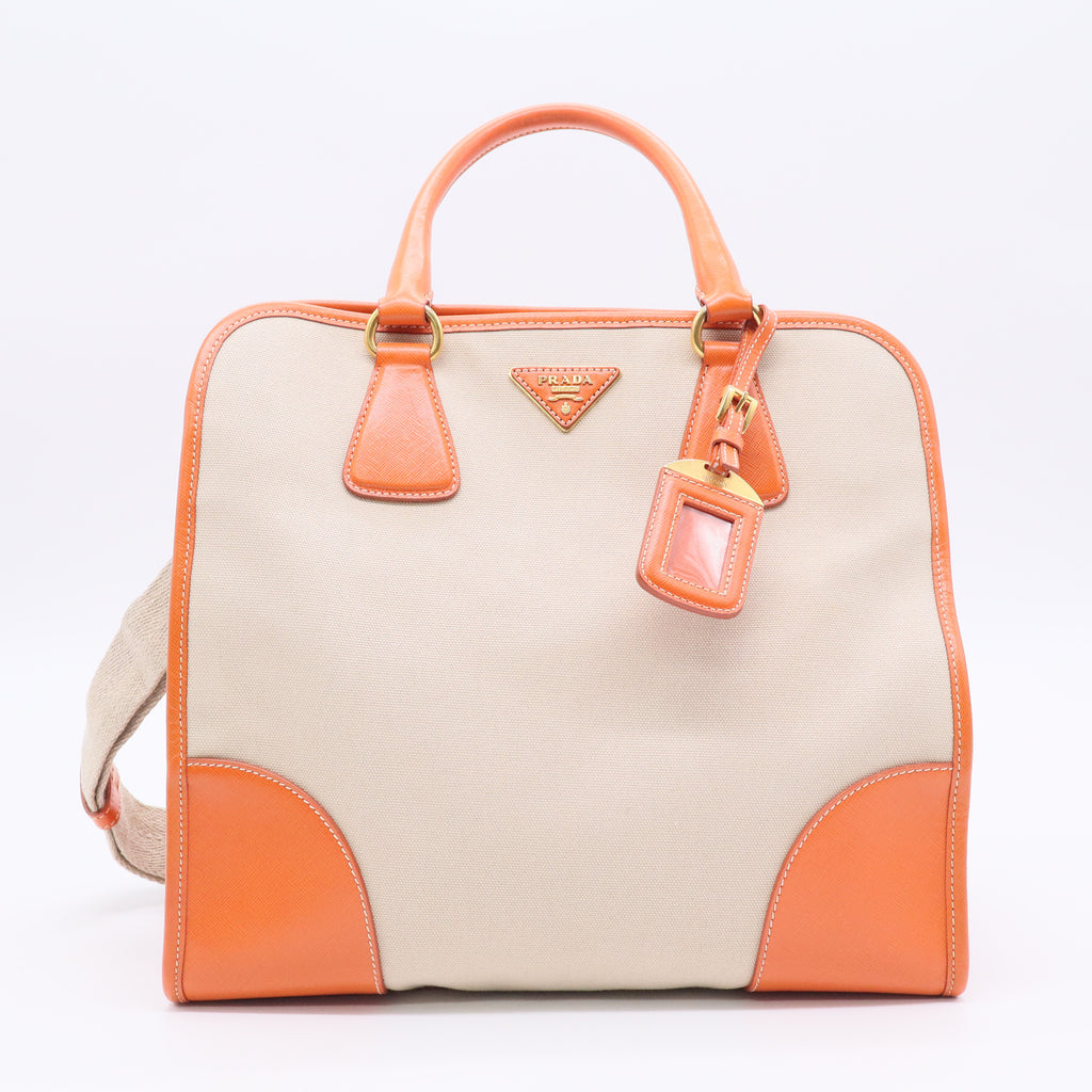 Prada Canapa Saffiano-Trimmed Shopping Tote twins B20759