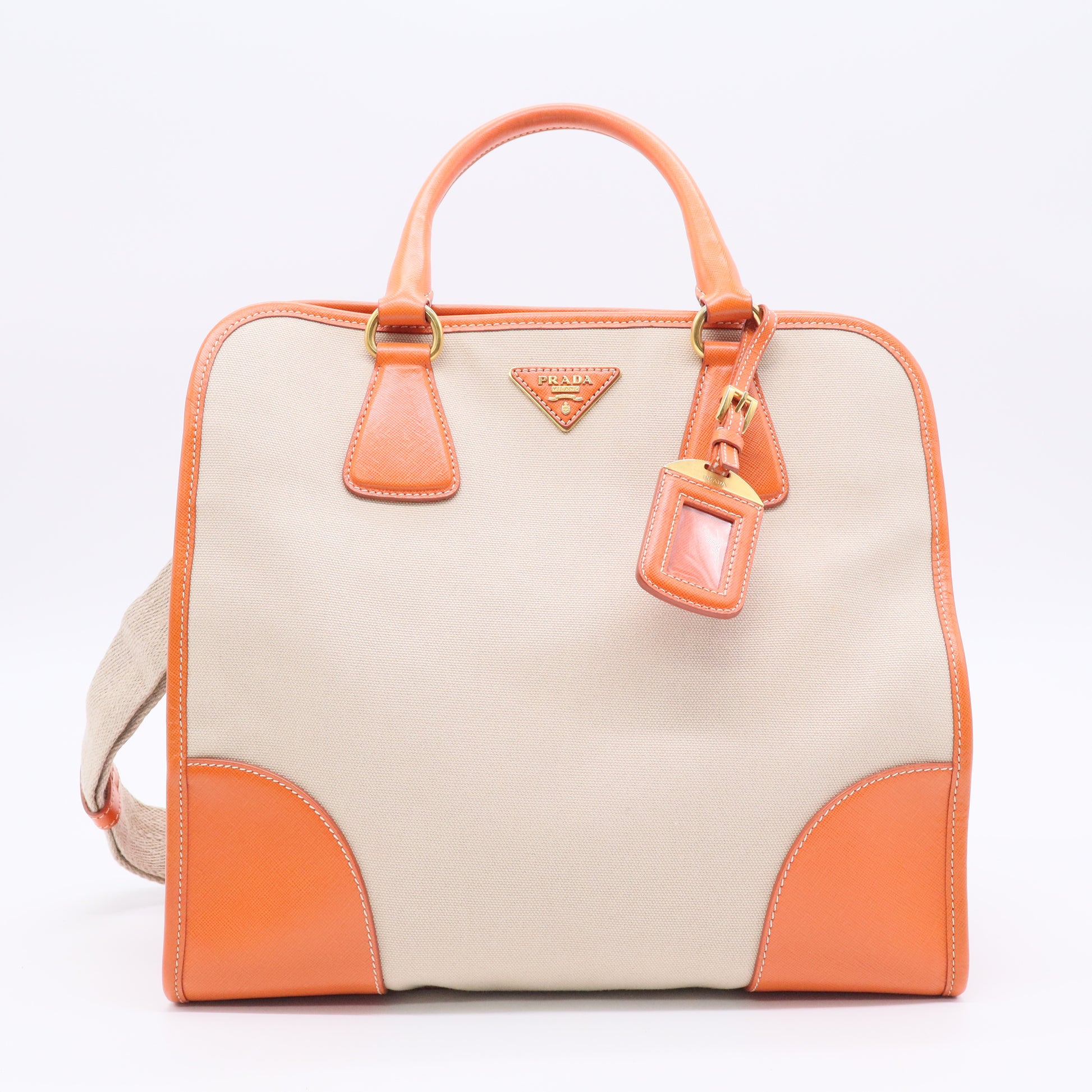 Prada Canapa Saffiano-Trimmed Shopping Tote twins B20759