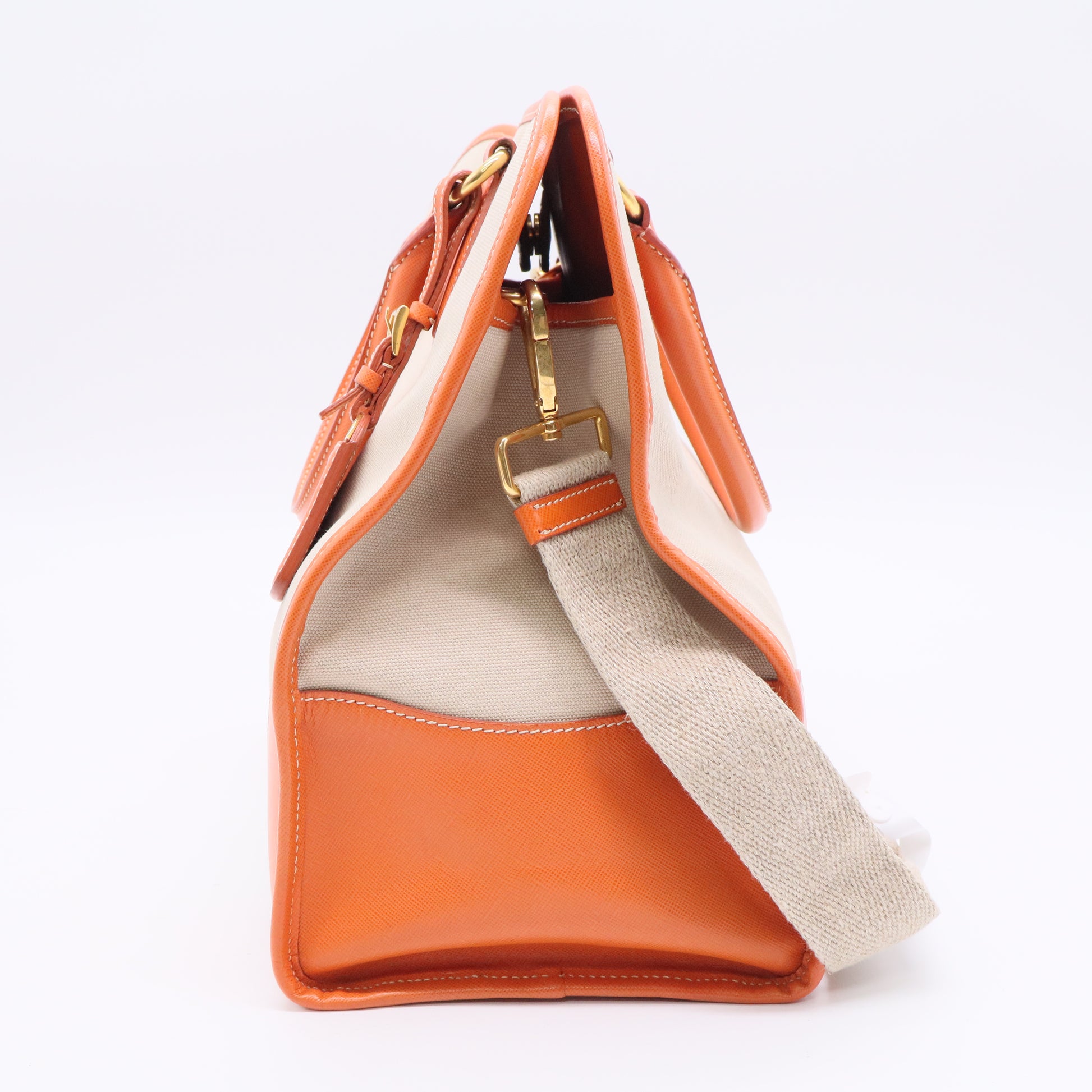Prada Canapa Saffiano-Trimmed Shopping Tote twins B20759