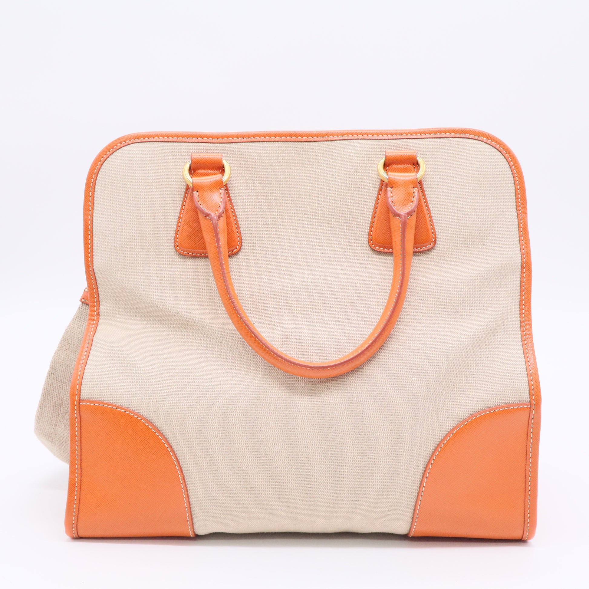 Prada Canapa Saffiano-Trimmed Shopping Tote twins B20759
