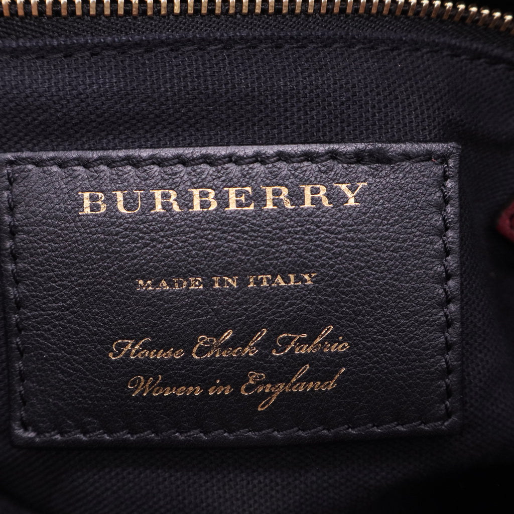 Banner Tote Leather and House Check Canvas Medium