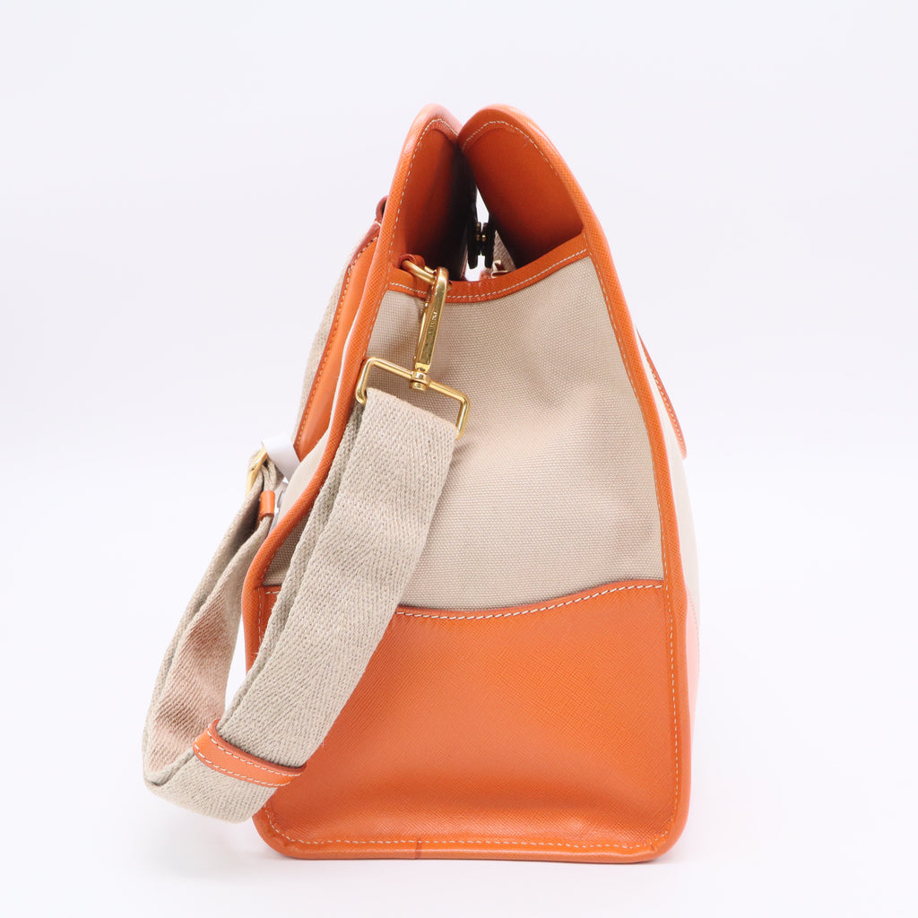 Prada Canapa Saffiano-Trimmed Shopping Tote twins B20759