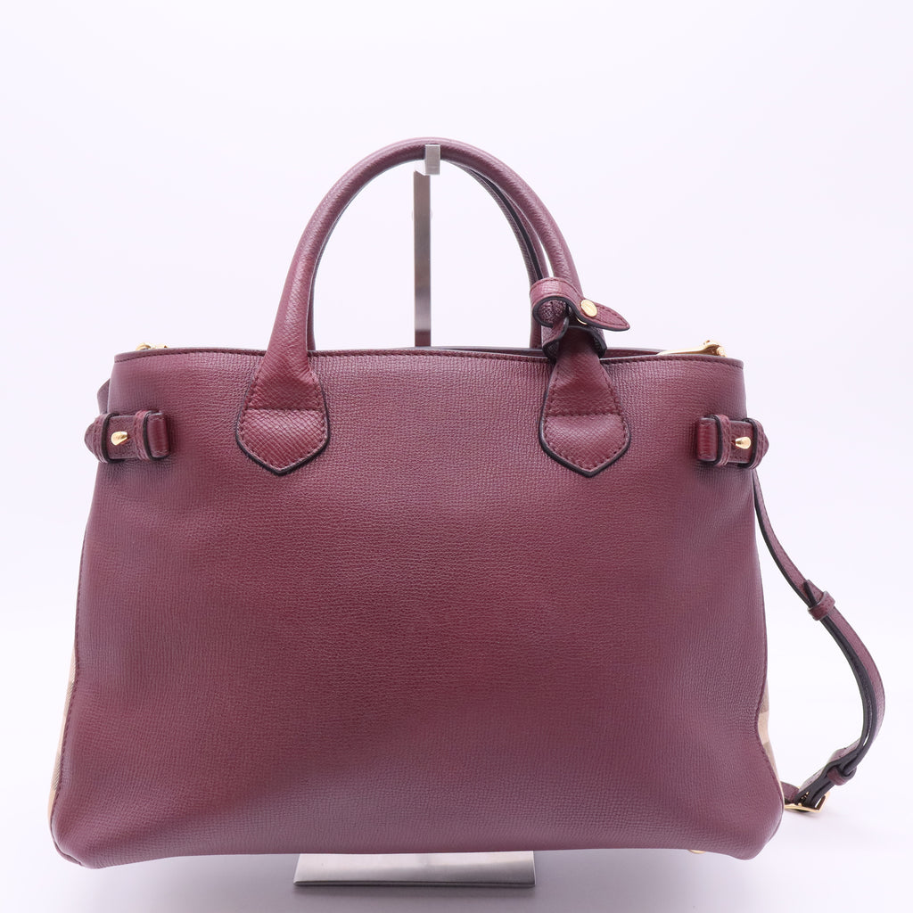 Banner Tote Leather and House Check Canvas Medium