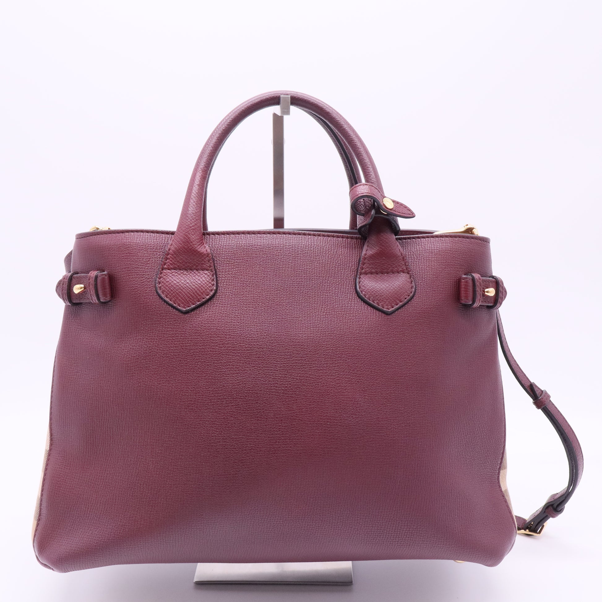 Banner Tote Leather and House Check Canvas Medium