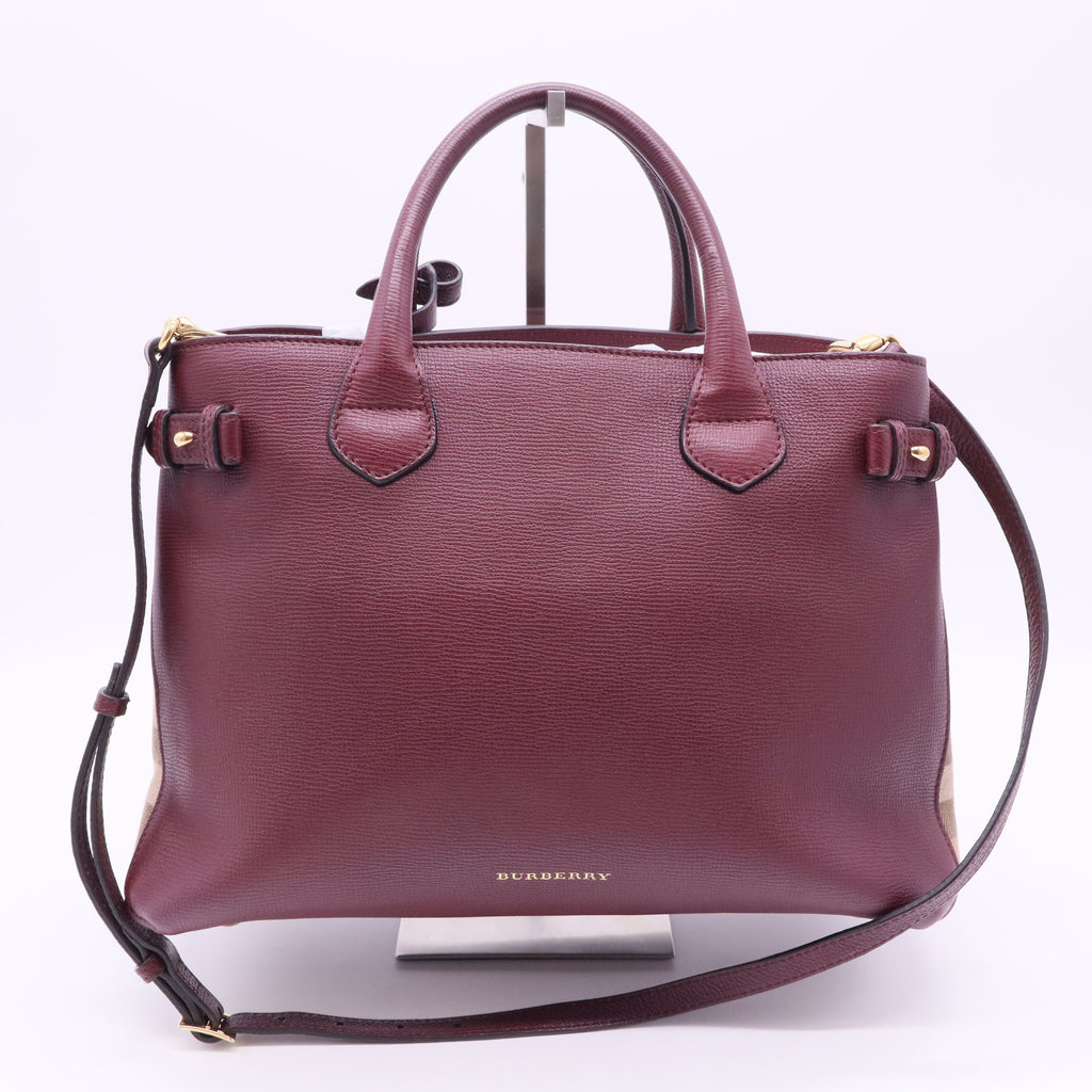 Banner Tote Leather and House Check Canvas Medium