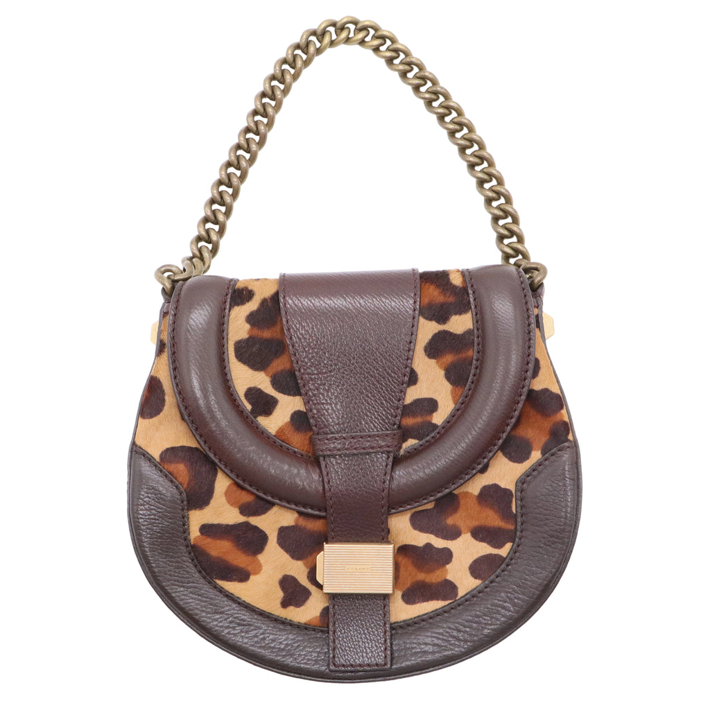 Calfskin Pony Hair Leopard Print Shoulder Bag