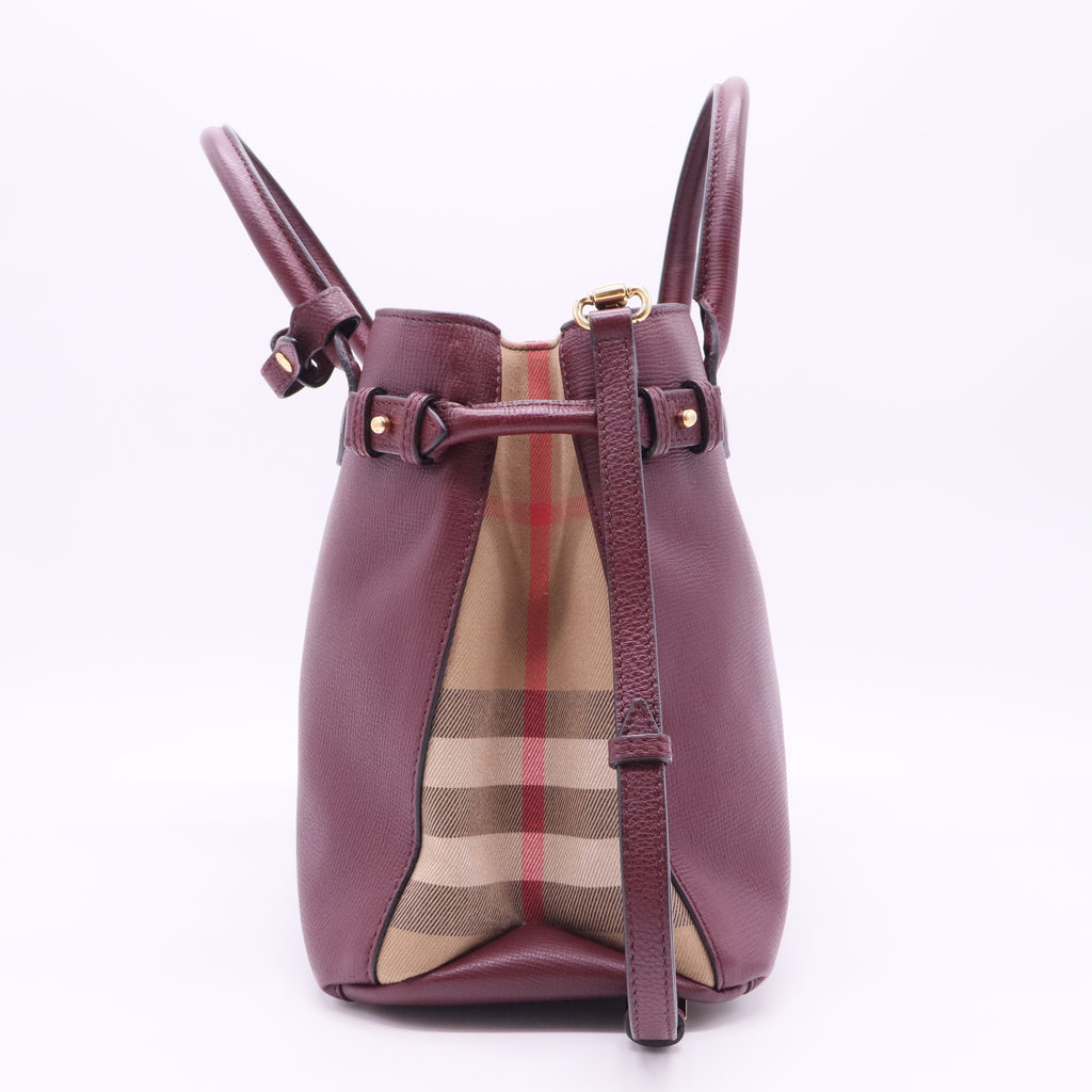 Banner Tote Leather and House Check Canvas Medium