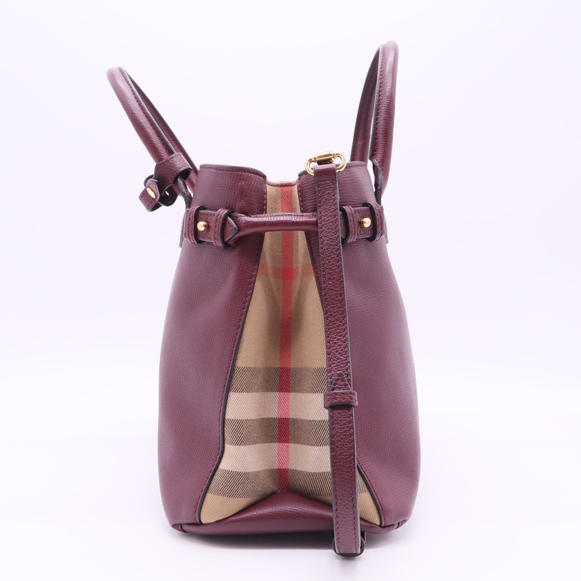 Banner Tote Leather and House Check Canvas Medium