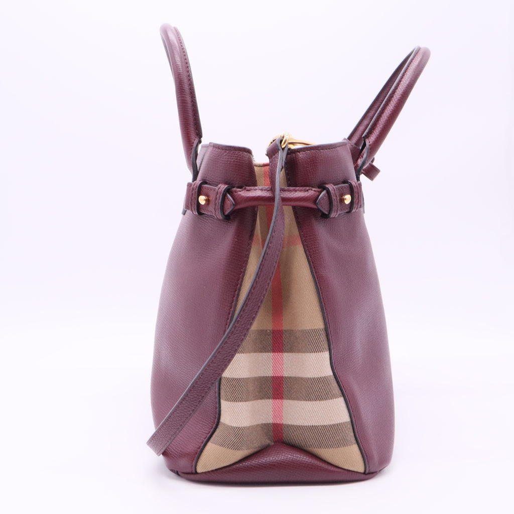 Banner Tote Leather and House Check Canvas Medium