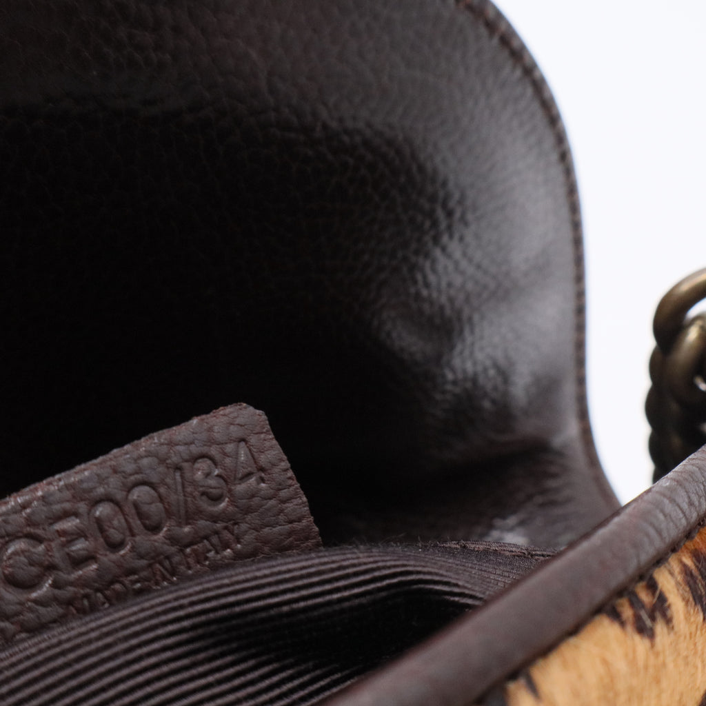 Calfskin Pony Hair Leopard Print Shoulder Bag