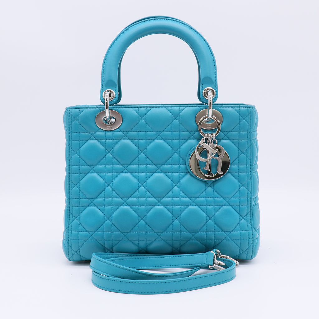 Christian Dior Medium Lady Dior Bag in Turquoise Cannage Lambskin Leather B23035
