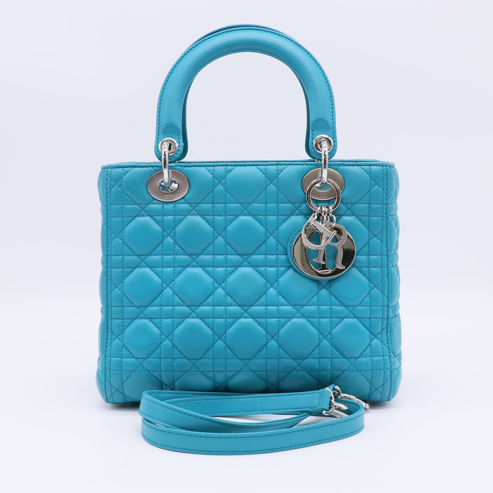 Christian Dior Medium Lady Dior Bag in Turquoise Cannage Lambskin Leather B23035
