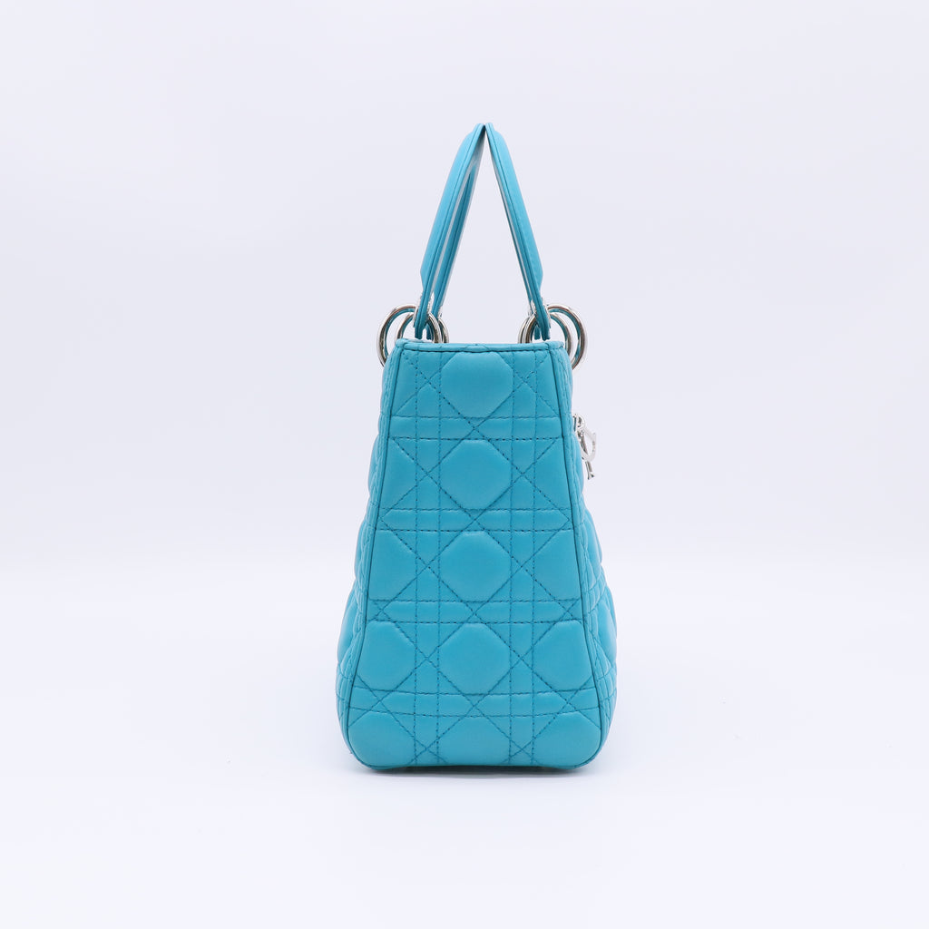 Christian Dior Medium Lady Dior Bag in Turquoise Cannage Lambskin Leather B23035