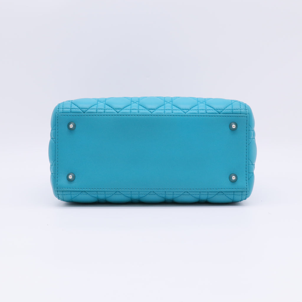 Christian Dior Medium Lady Dior Bag in Turquoise Cannage Lambskin Leather B23035