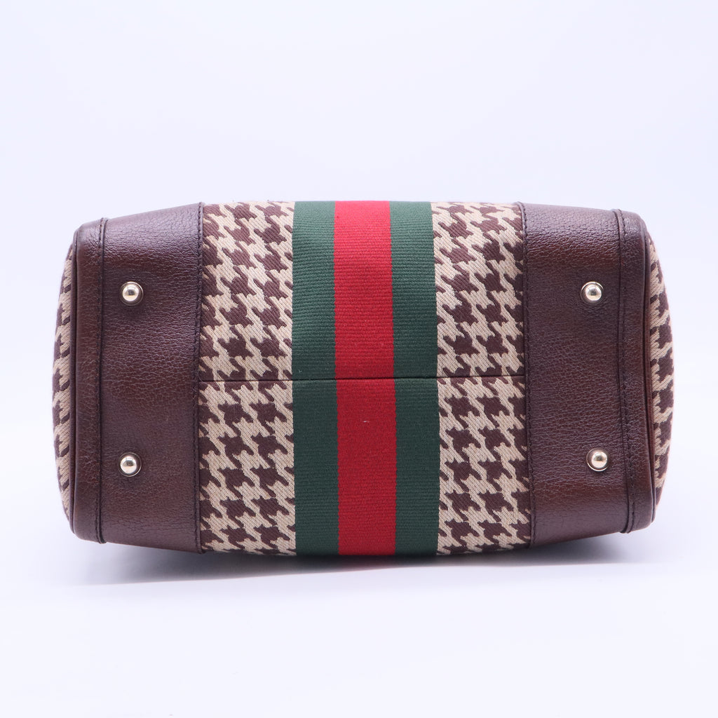 Special Edition Brown Pied-de-Poule Fabric 'Seventies' Web Joy Boston Bag w/ Shoulder Strap Twins LDJ2626