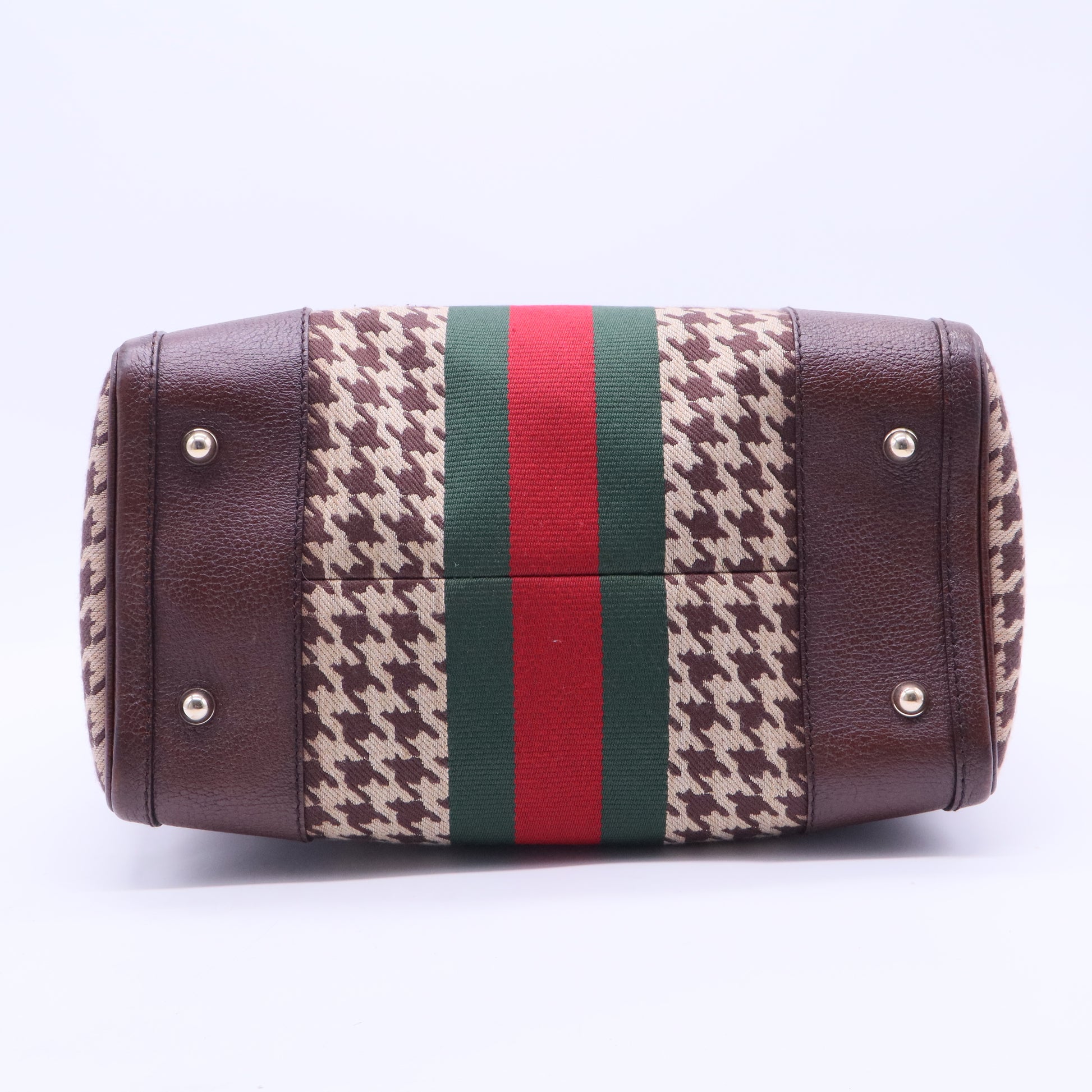 Special Edition Brown Pied-de-Poule Fabric 'Seventies' Web Joy Boston Bag w/ Shoulder Strap Twins LDJ2626