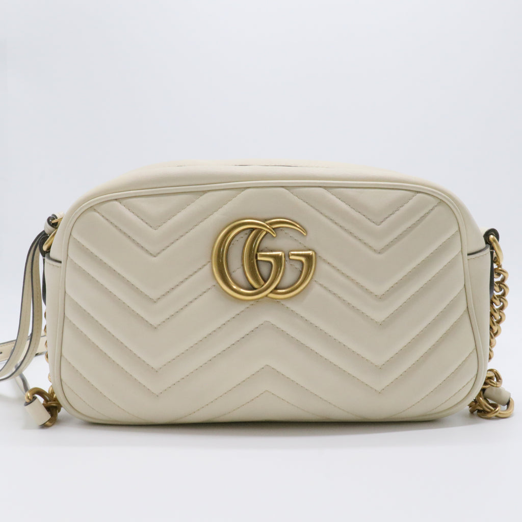 White GG Marmont Matelasse Leather Crossbody Bag