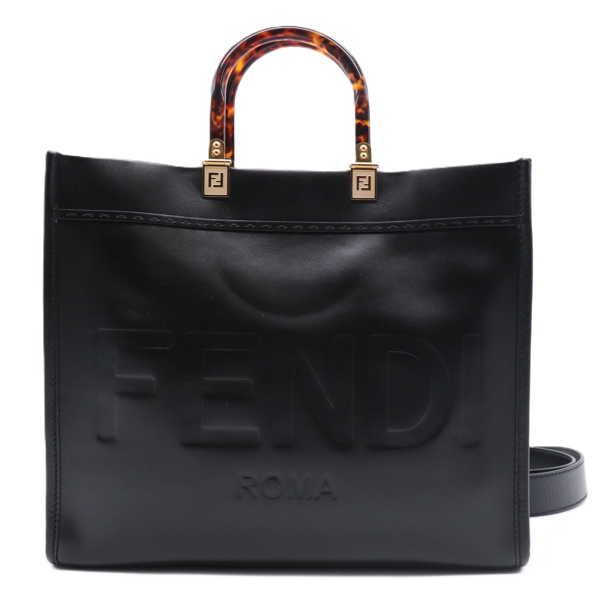 Black Leather Sunshine Large Shopper Tote Bag