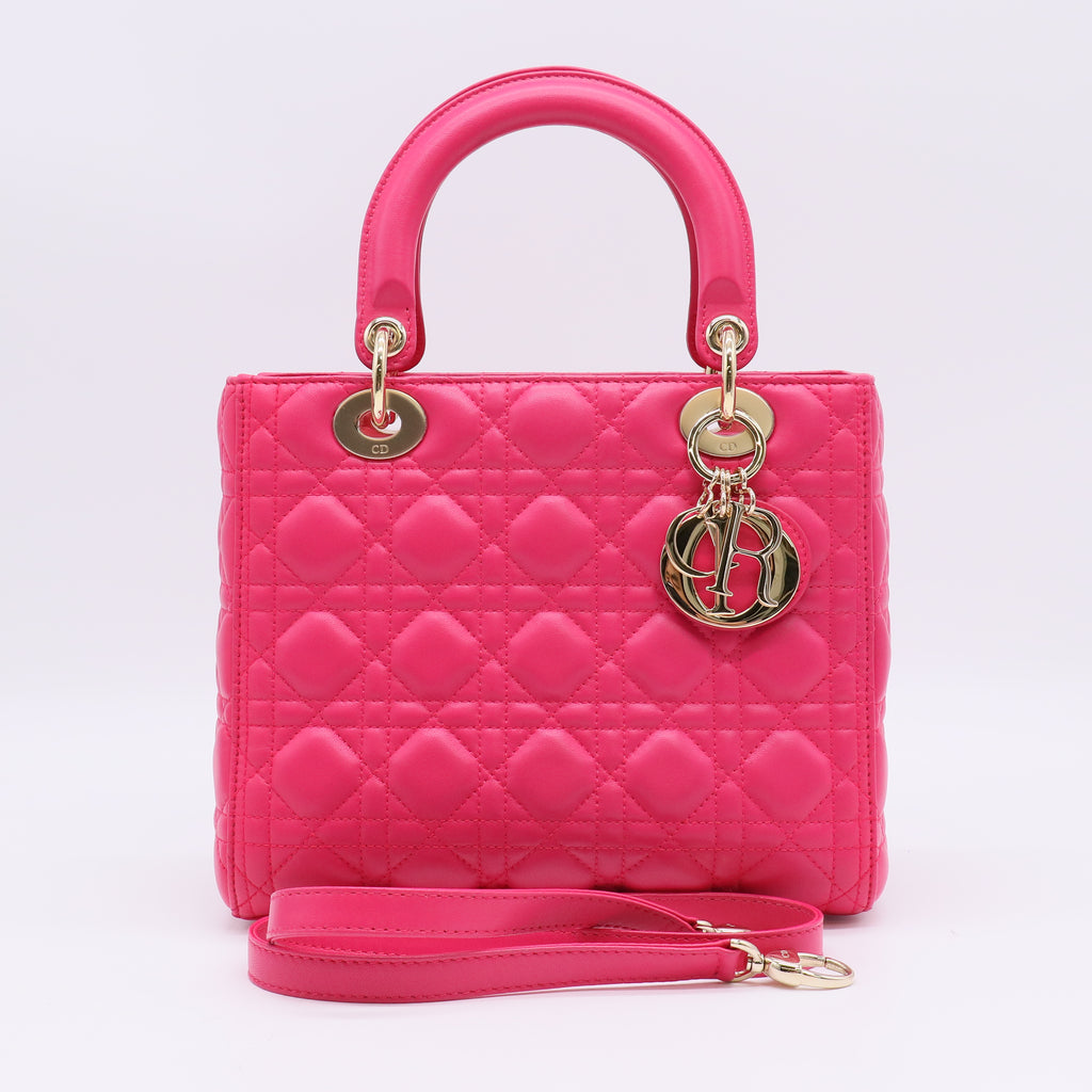 Christian Dior Medium Lady Dior Bag in Hot Pink Cannage Lambskin Leather B23020