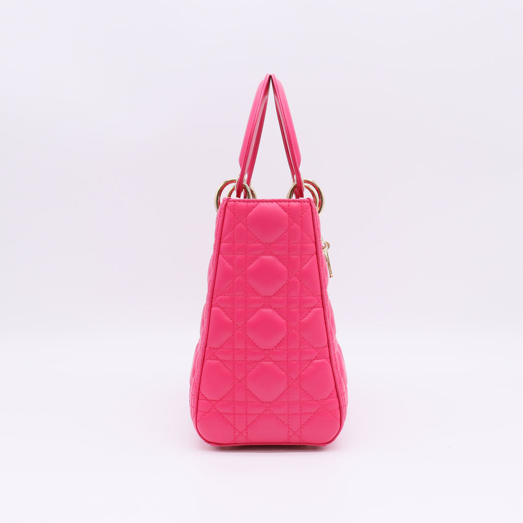 Christian Dior Medium Lady Dior Bag in Hot Pink Cannage Lambskin Leather B23020