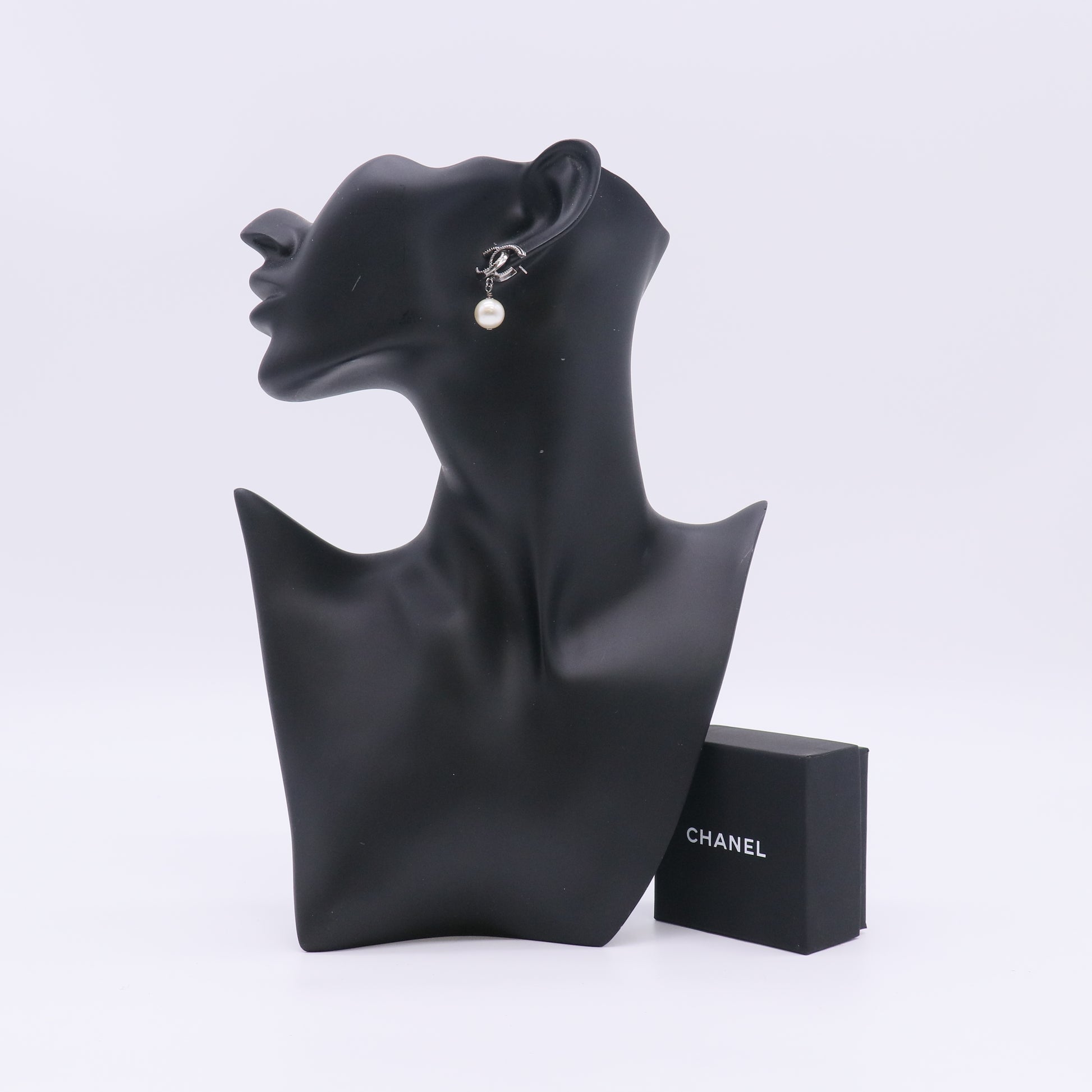 Chanel White CC Pearl Drop Earrings W22914