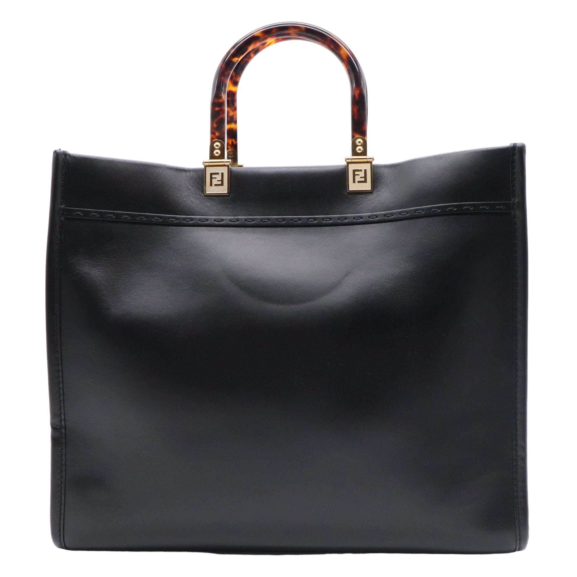 Black Leather Sunshine Large Shopper Tote Bag
