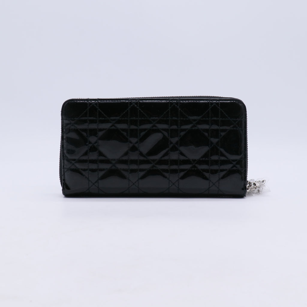 Lady Dior Voyageur Wallet in Black Cannage Patent Calfskin W21043