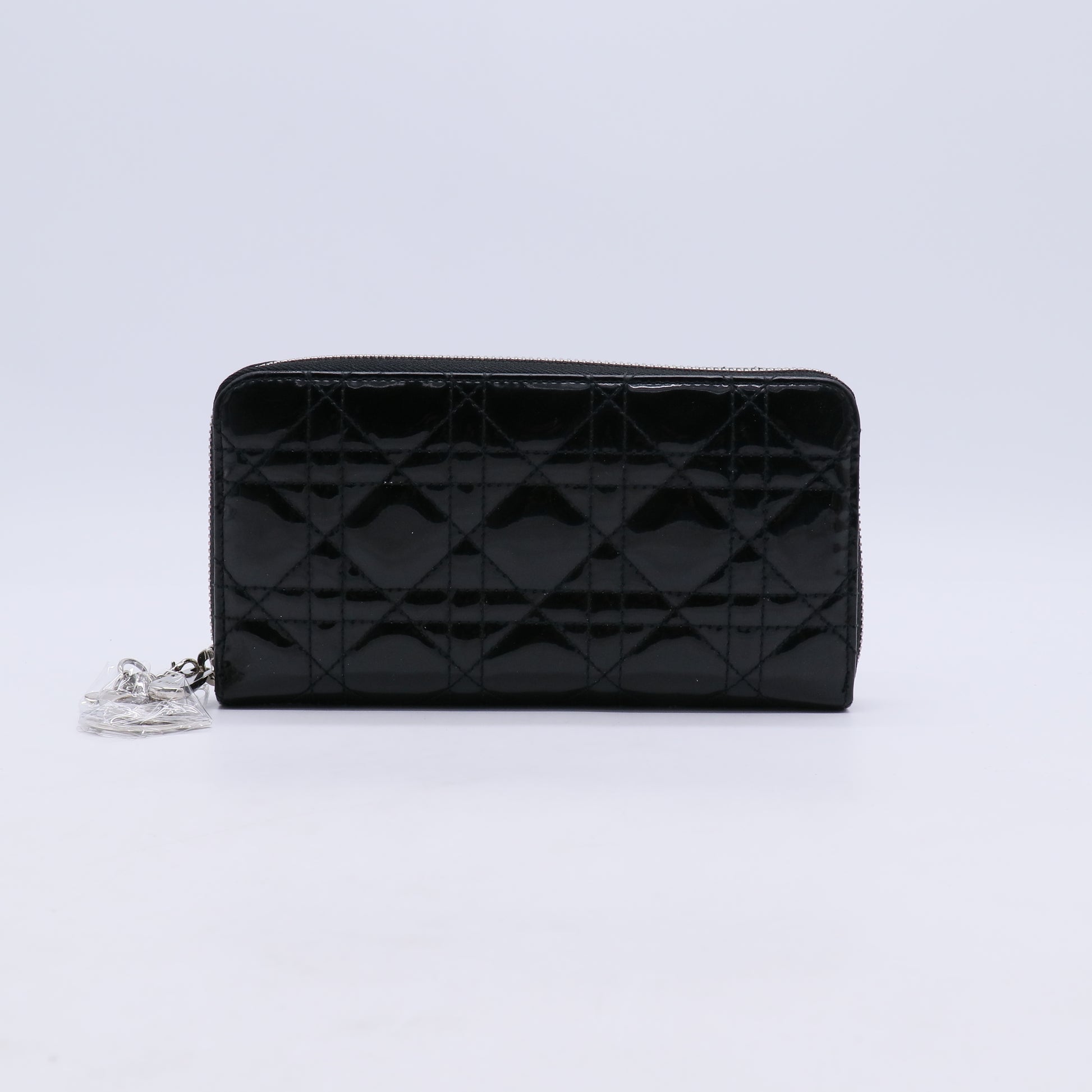 Lady Dior Voyageur Wallet in Black Cannage Patent Calfskin W21043