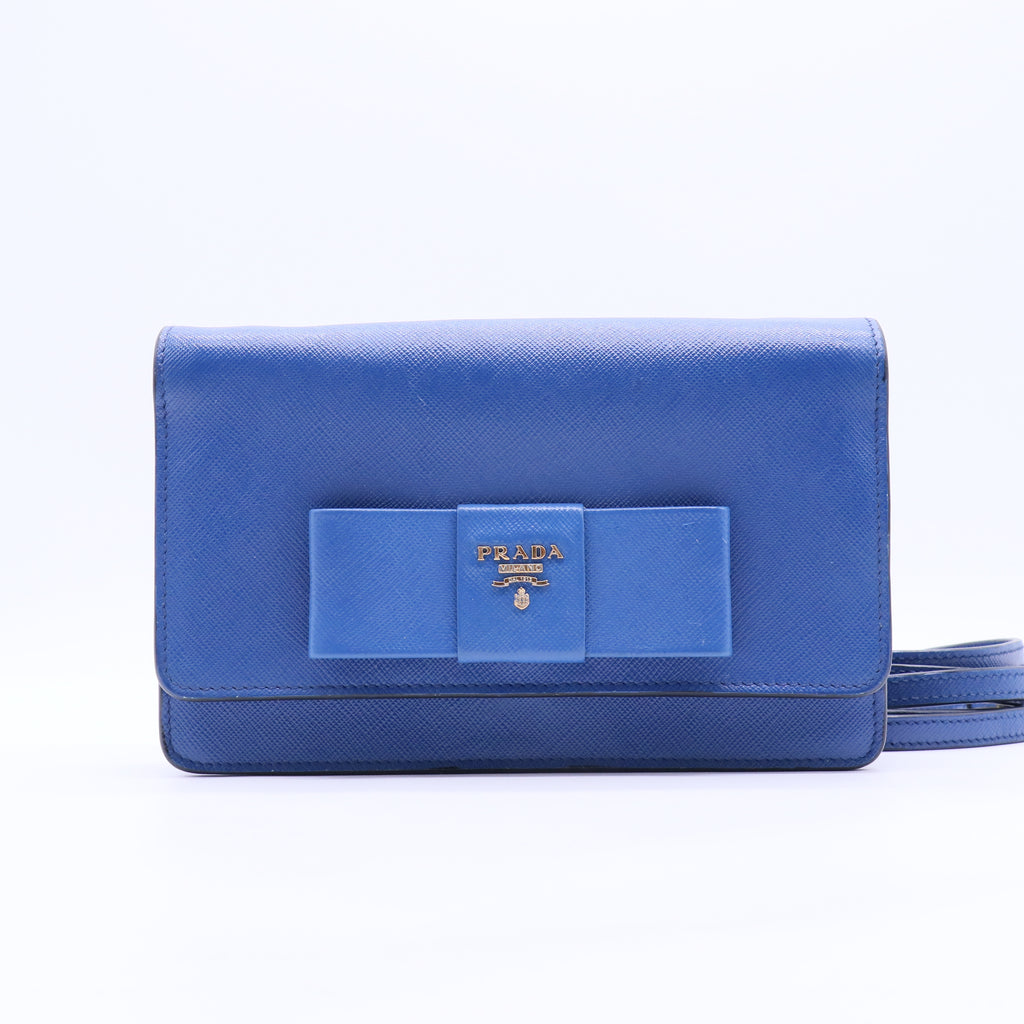 Blue Saffiano Bow Flap Wallet
