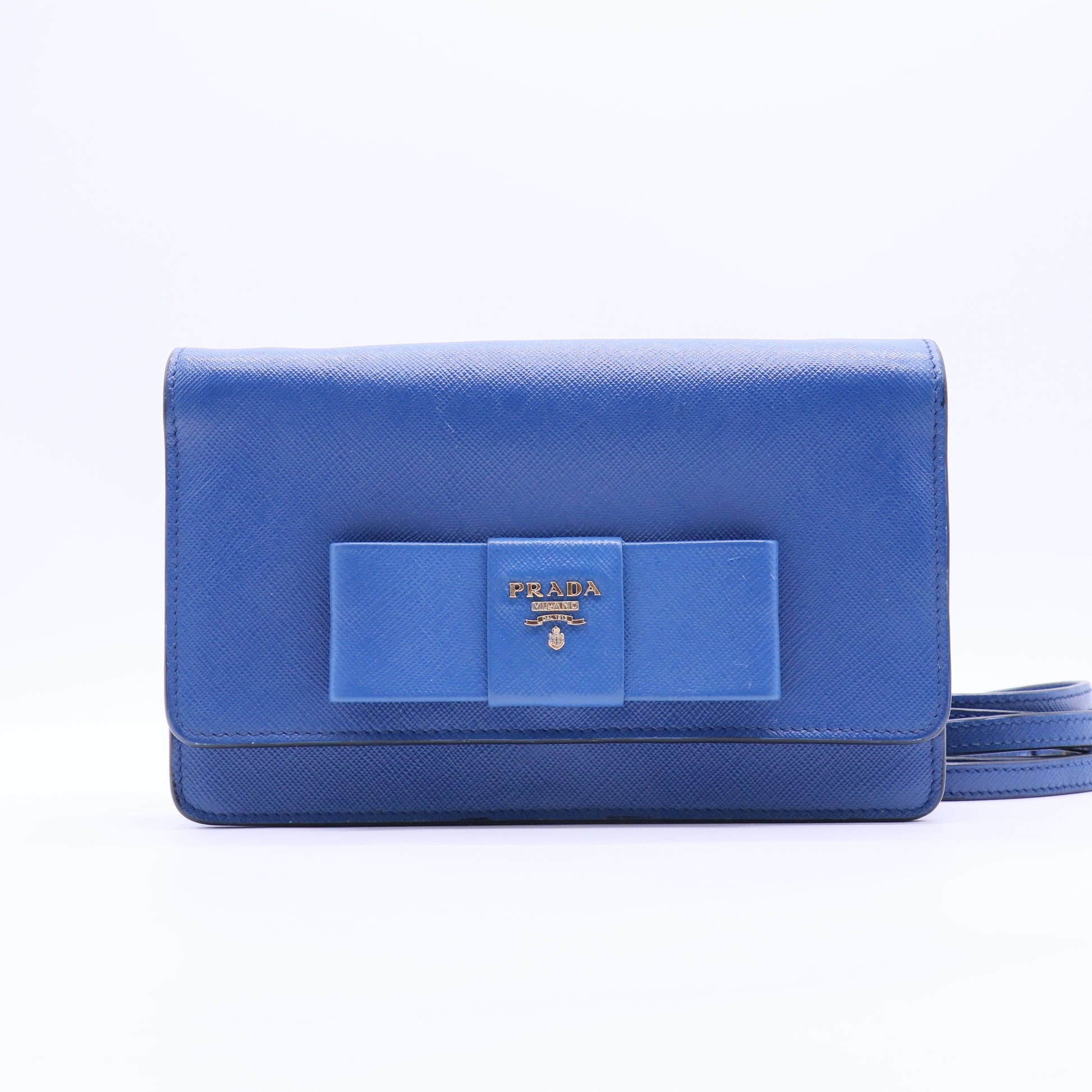 Blue Saffiano Bow Flap Wallet