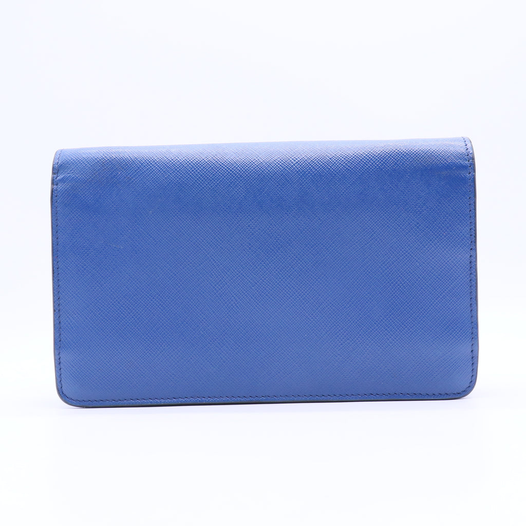 Blue Saffiano Bow Flap Wallet