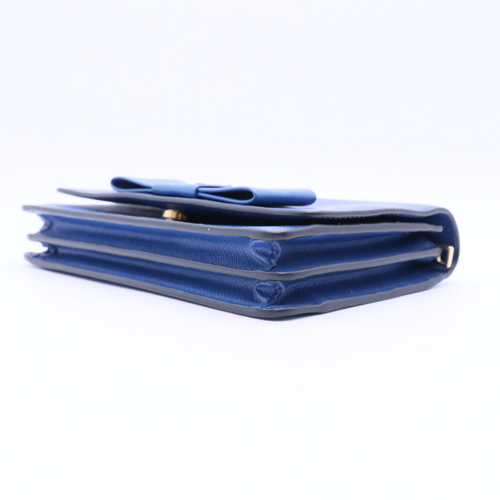 Blue Saffiano Bow Flap Wallet