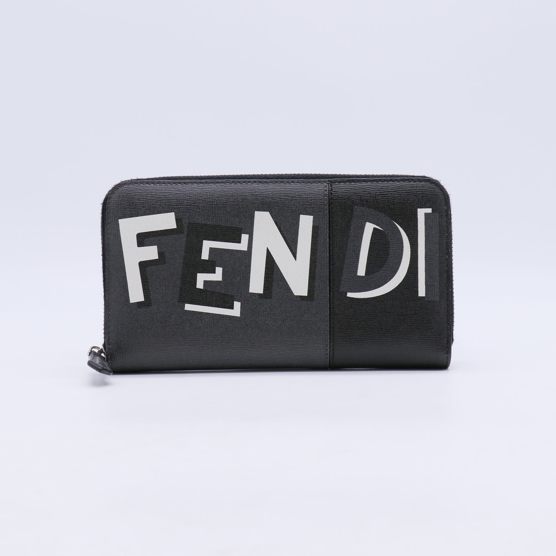 FENDI "Vocabulary" Saffiano Grey Leather Bifold Wallet  W21133