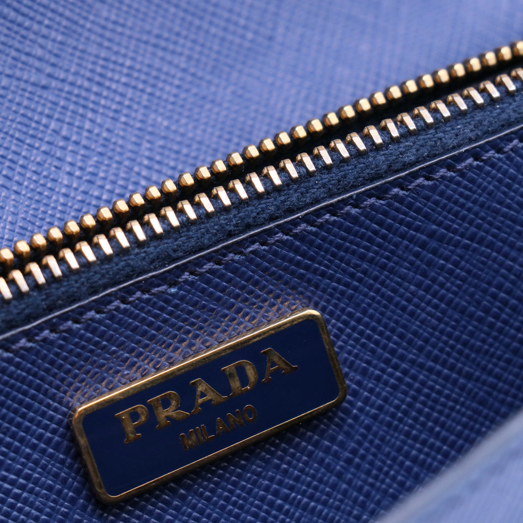 Blue Saffiano Bow Flap Wallet