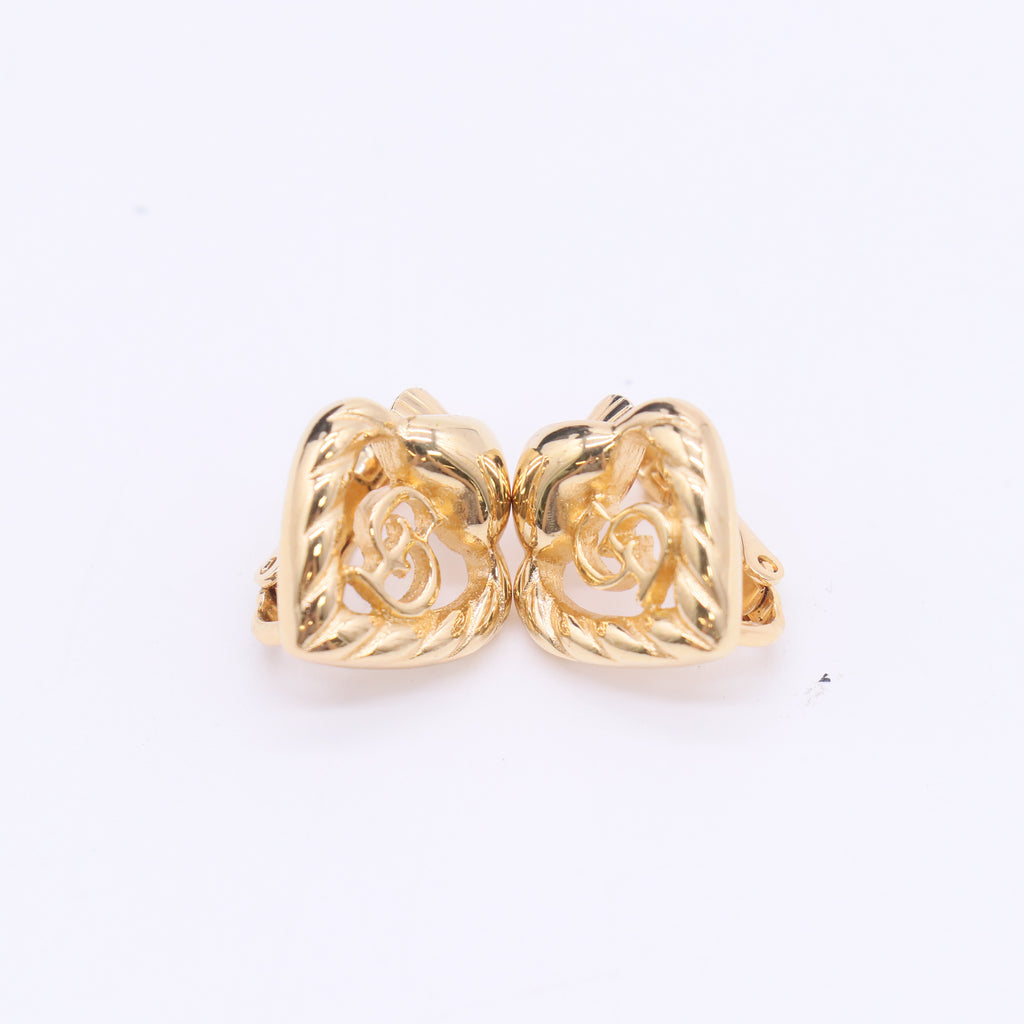 Vintage Christian Dior CD Logo Twisted Heart Clip-On Earrings W22944